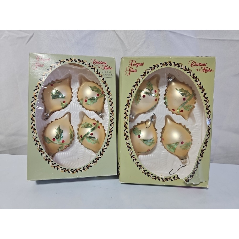 vintage christmas ornaments Christmas By Krebs Lot Of 8 Designer Glass With Crwn - Picture 1 of 7